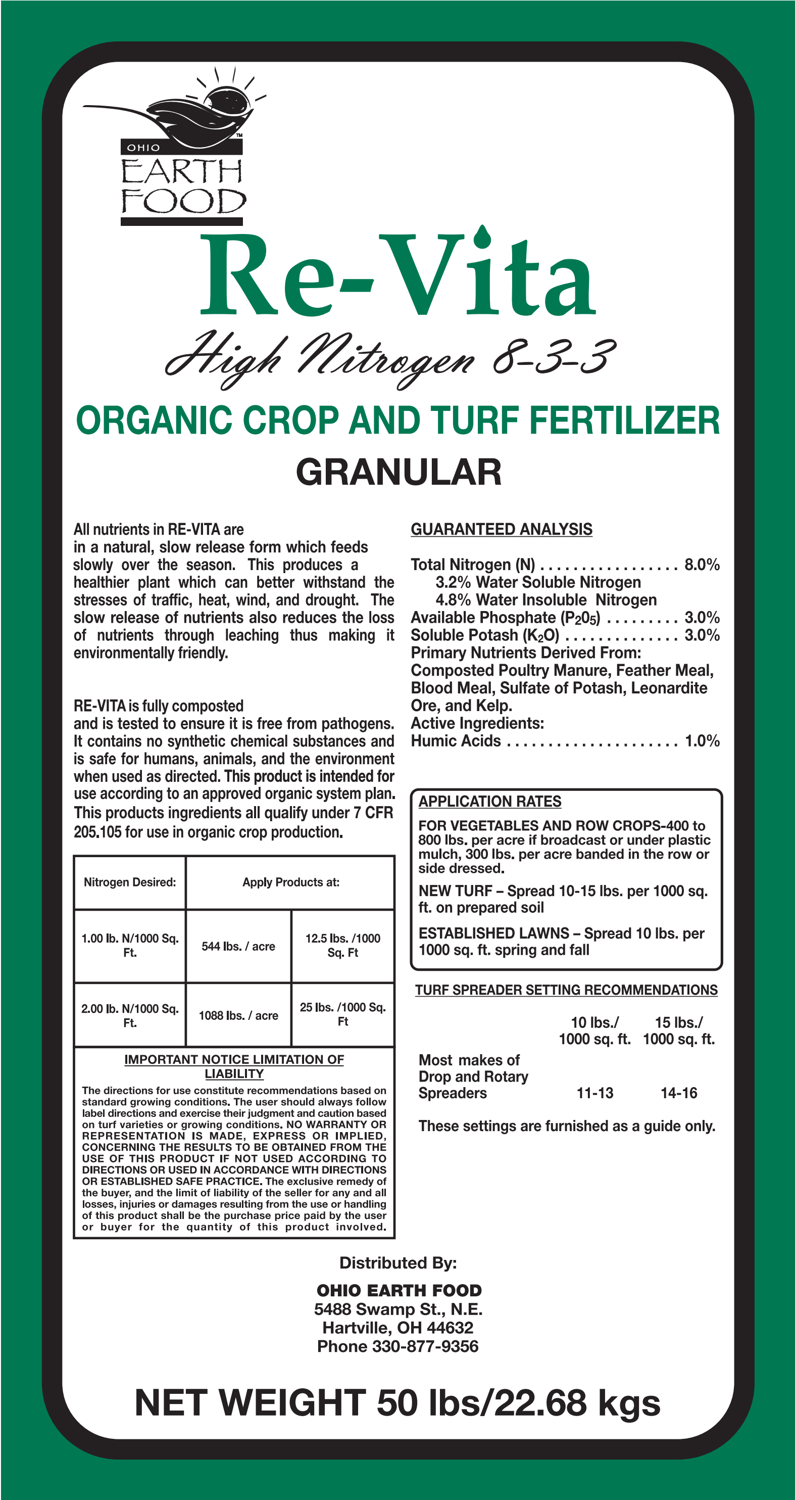 Organic lawn fertilizer RE-VITA High N 8-3-3 – Ohio Earth Food