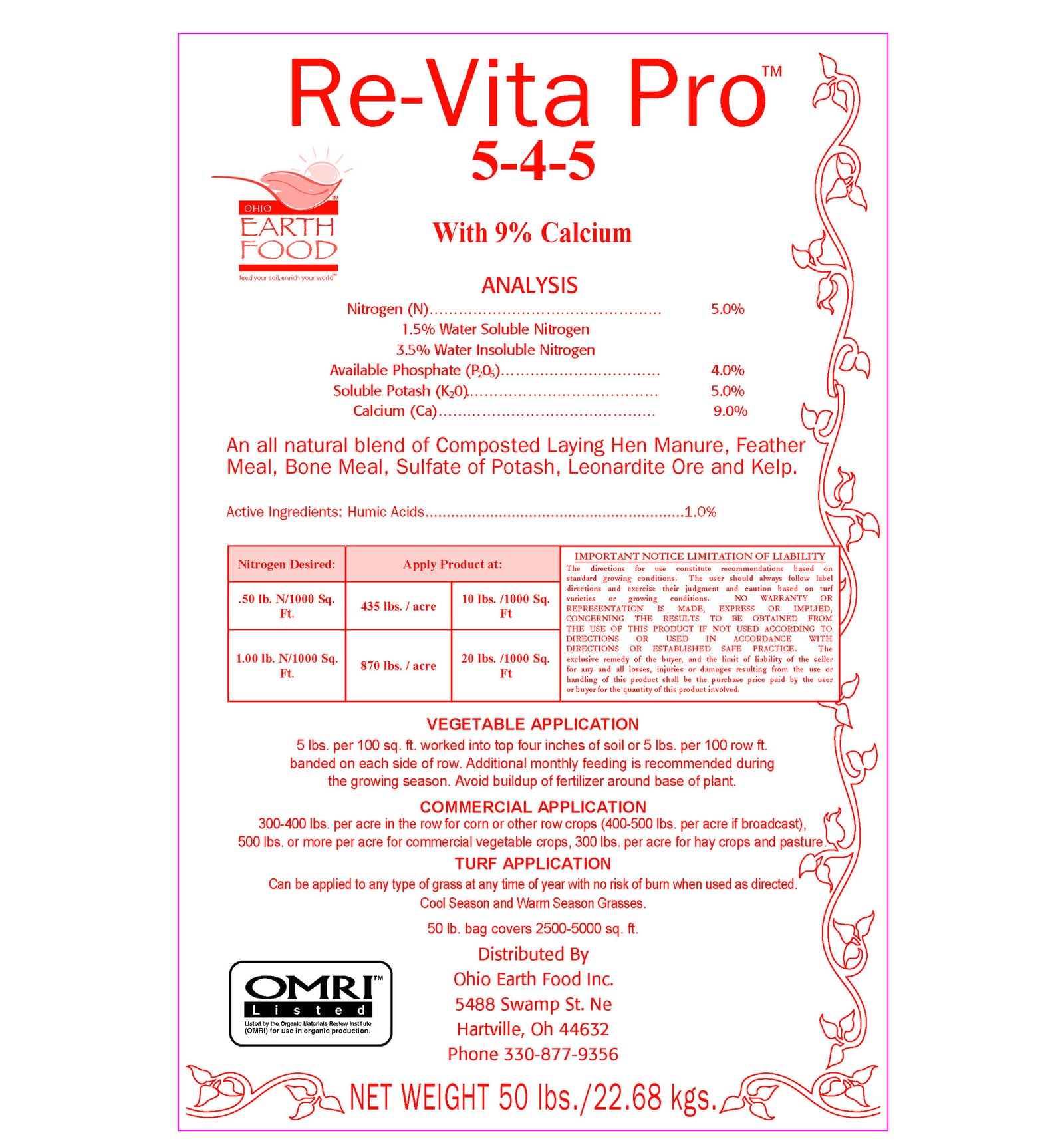#1 For Commercial Growers Re-Vita Pro (5-4-5) 50# bag OMRI listed