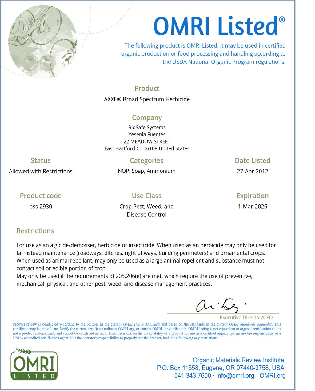 AXXE Herbicide 2.5 gal - OMRI listed