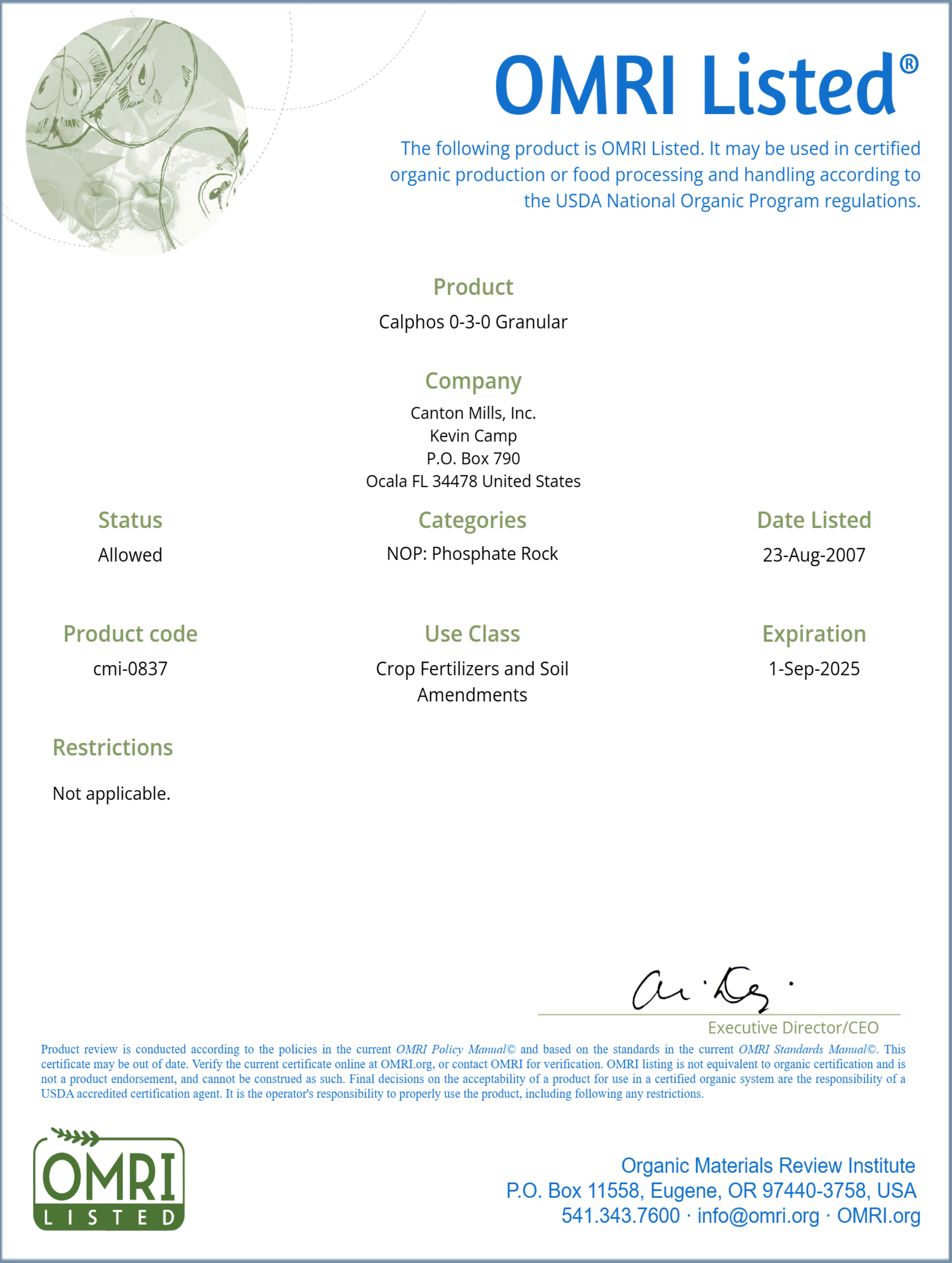 Soft Rock Phosphate (Granular) OMRI listed