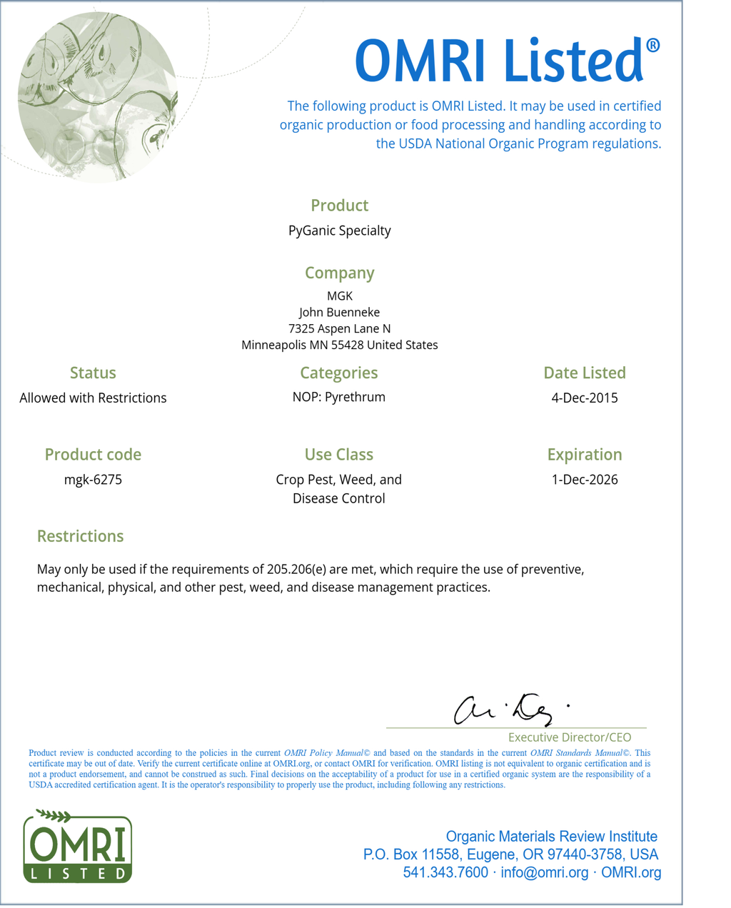 Pyganic Specialty 5.0 OMRI Listed