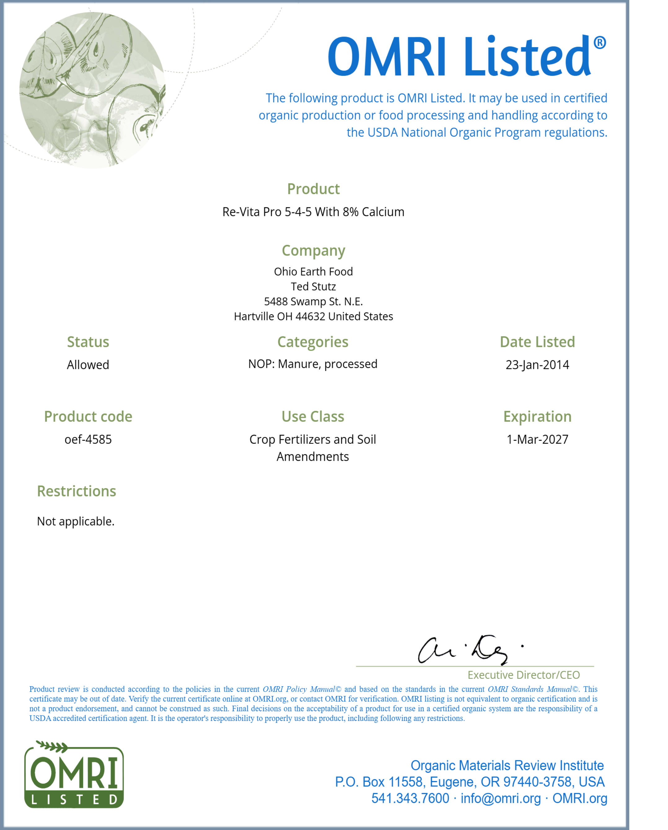 #1 For Commercial Growers Re-Vita Pro (5-4-5) 50# bag OMRI listed