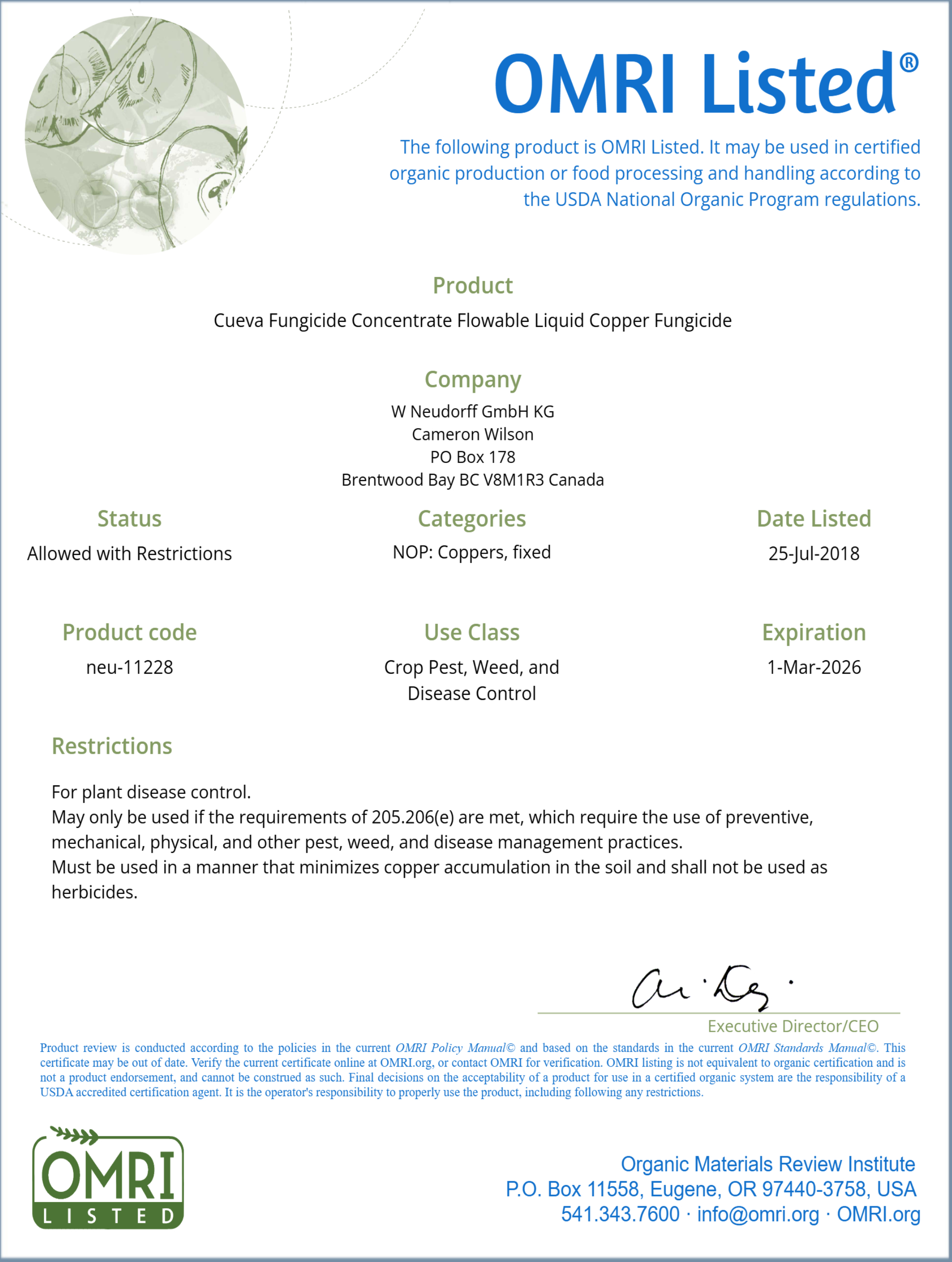 CUEVA liquid copper OMRI listed