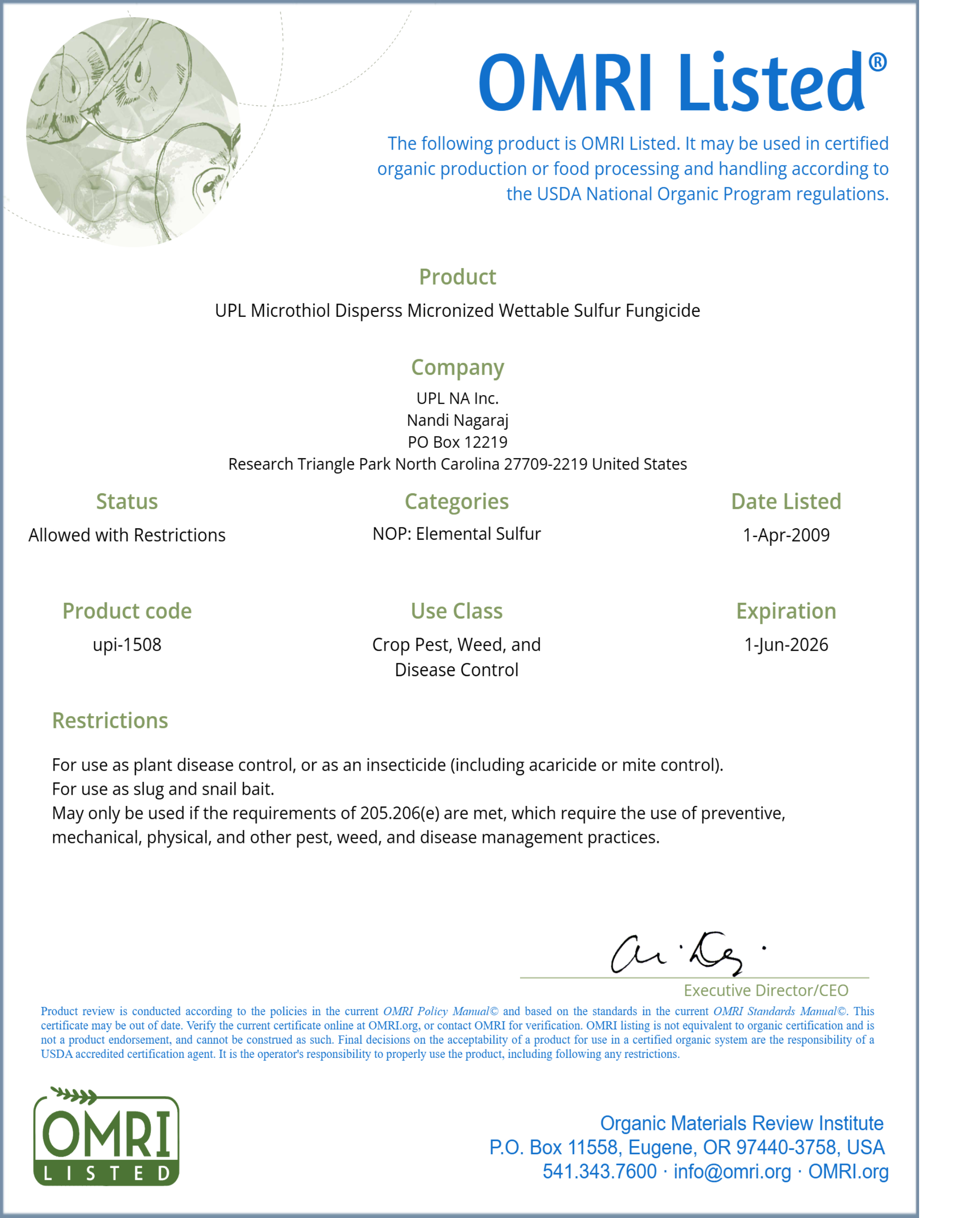 Microthiol Disperss 80% micronized wettable sulfur fungicideOMRI Listed