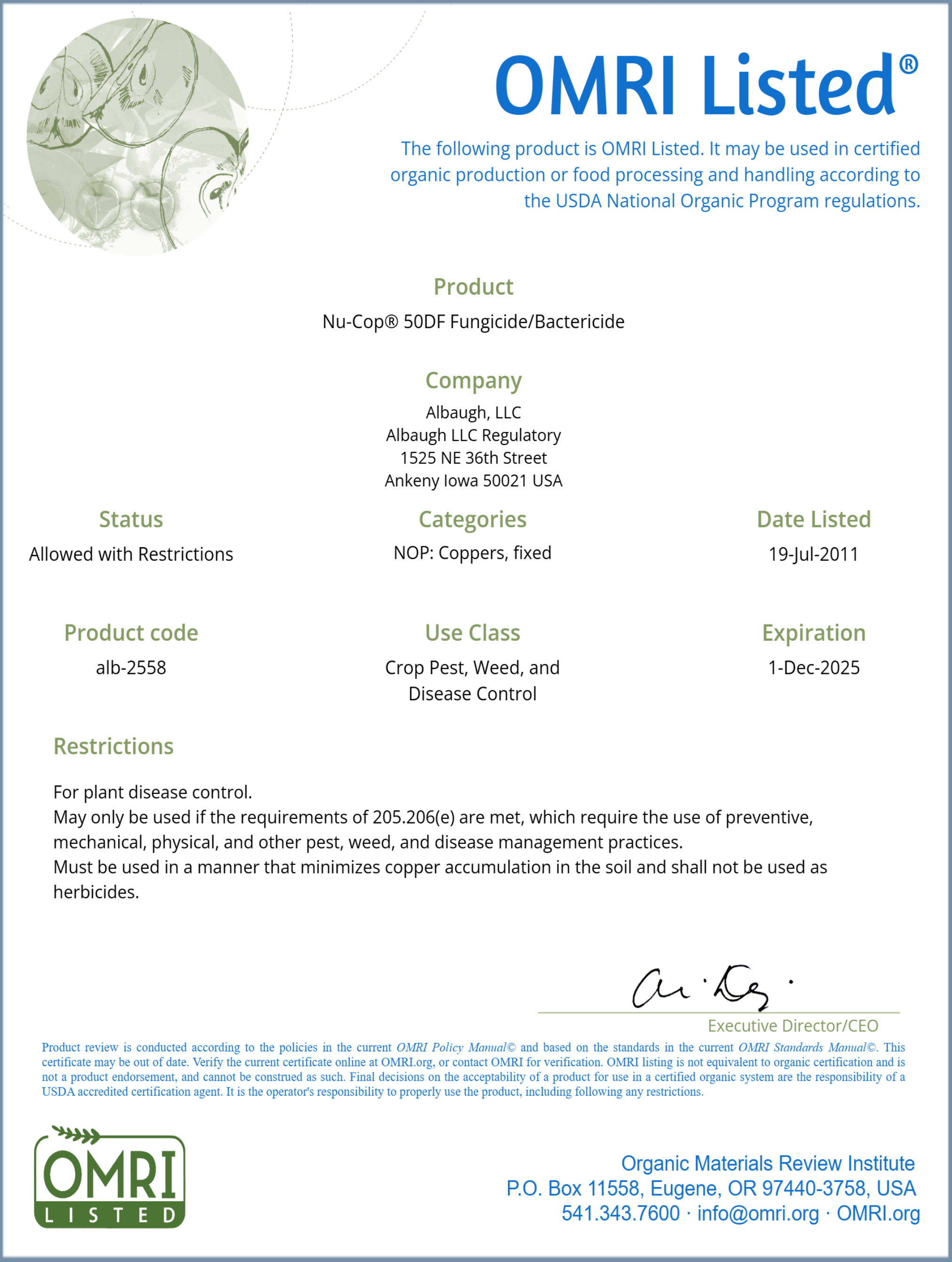 NUCOP 50 DF OMRI listed