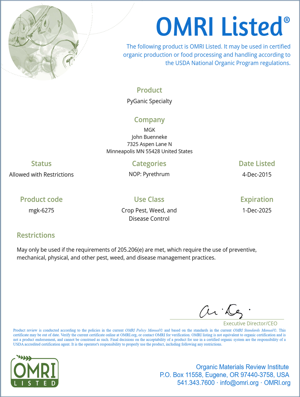 Pyganic Specialty 5.0 OMRI Listed