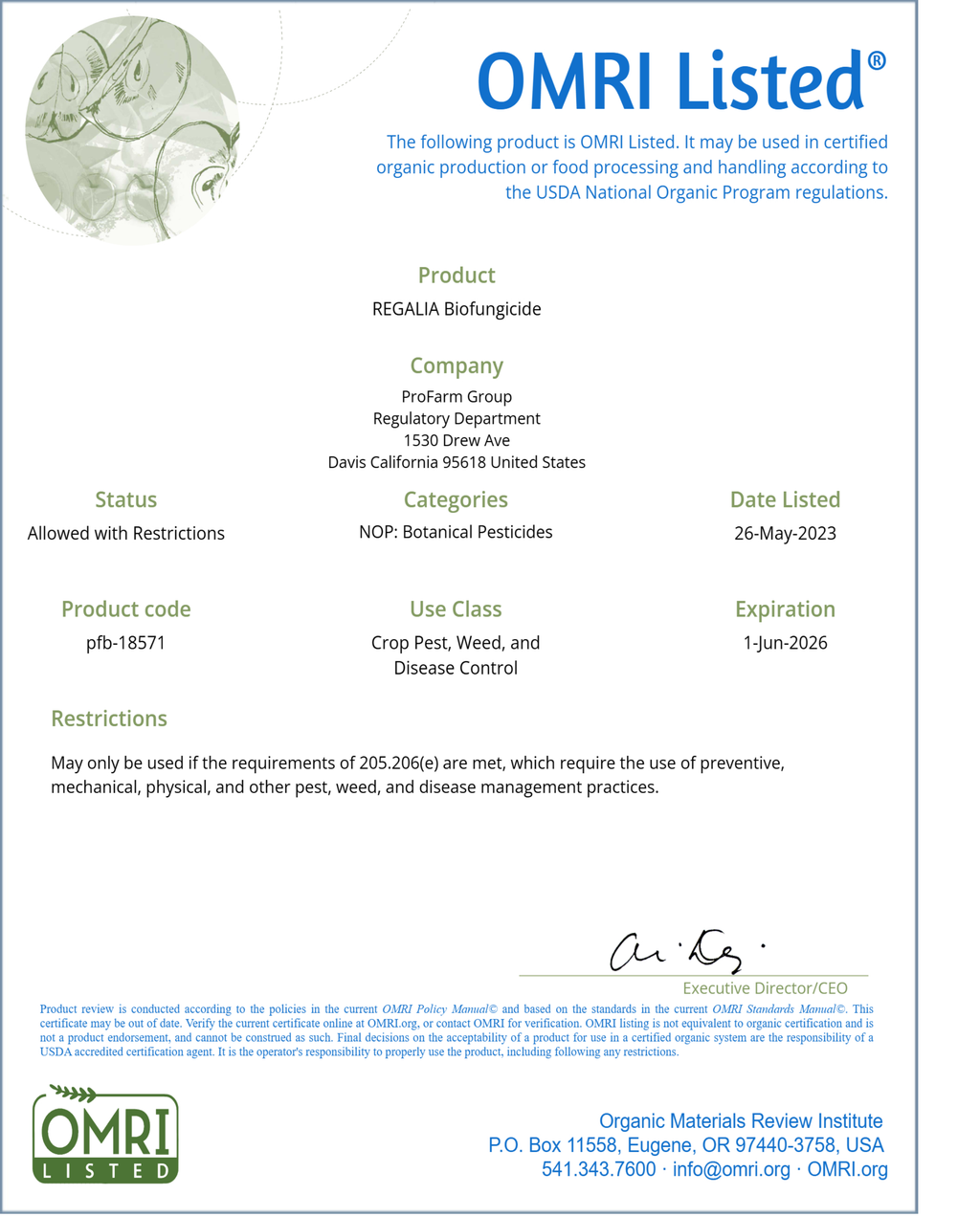 Regalia Bio Fungicide OMRI listed