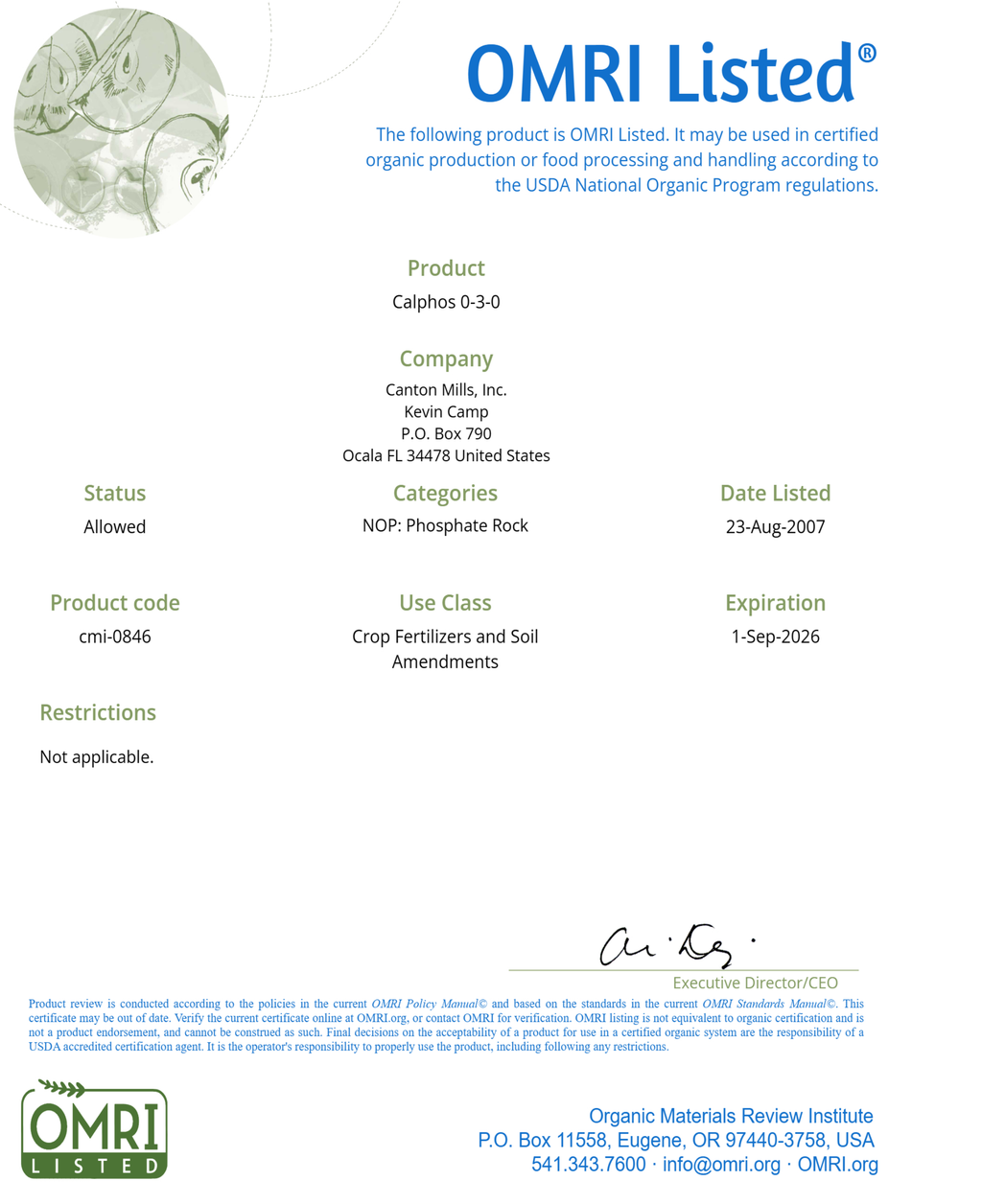 Soft Rock Phosphate Powder OMRI listed