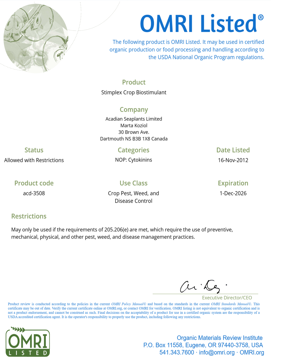 STIMPLEX CROP BIOSTIMULANT OMRI listed
