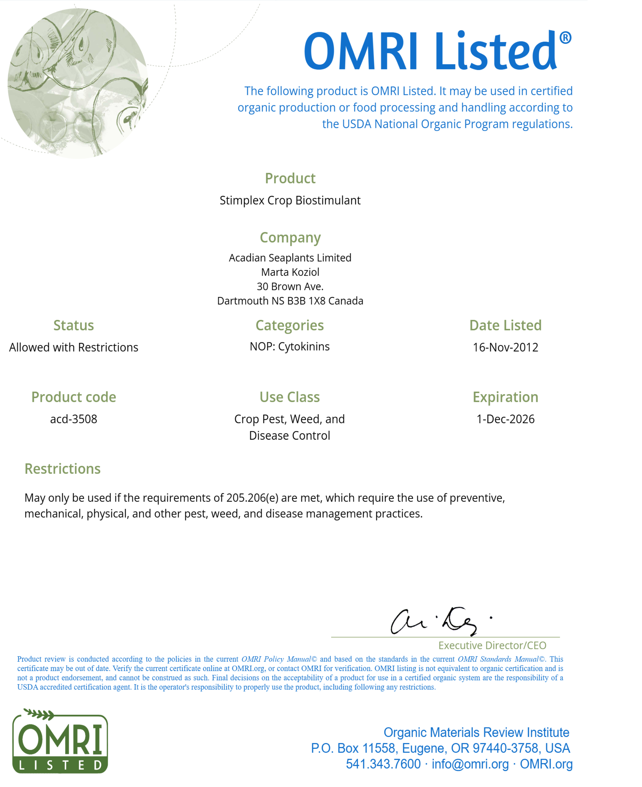 STIMPLEX CROP BIOSTIMULANT OMRI listed