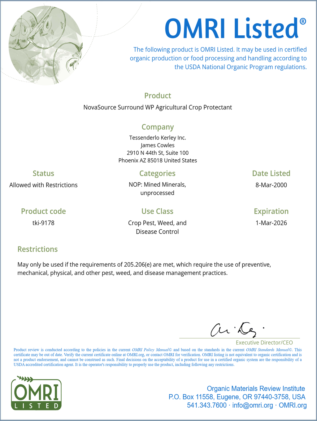 SURROUND WP CROP PROTECTANT OMRI Listed