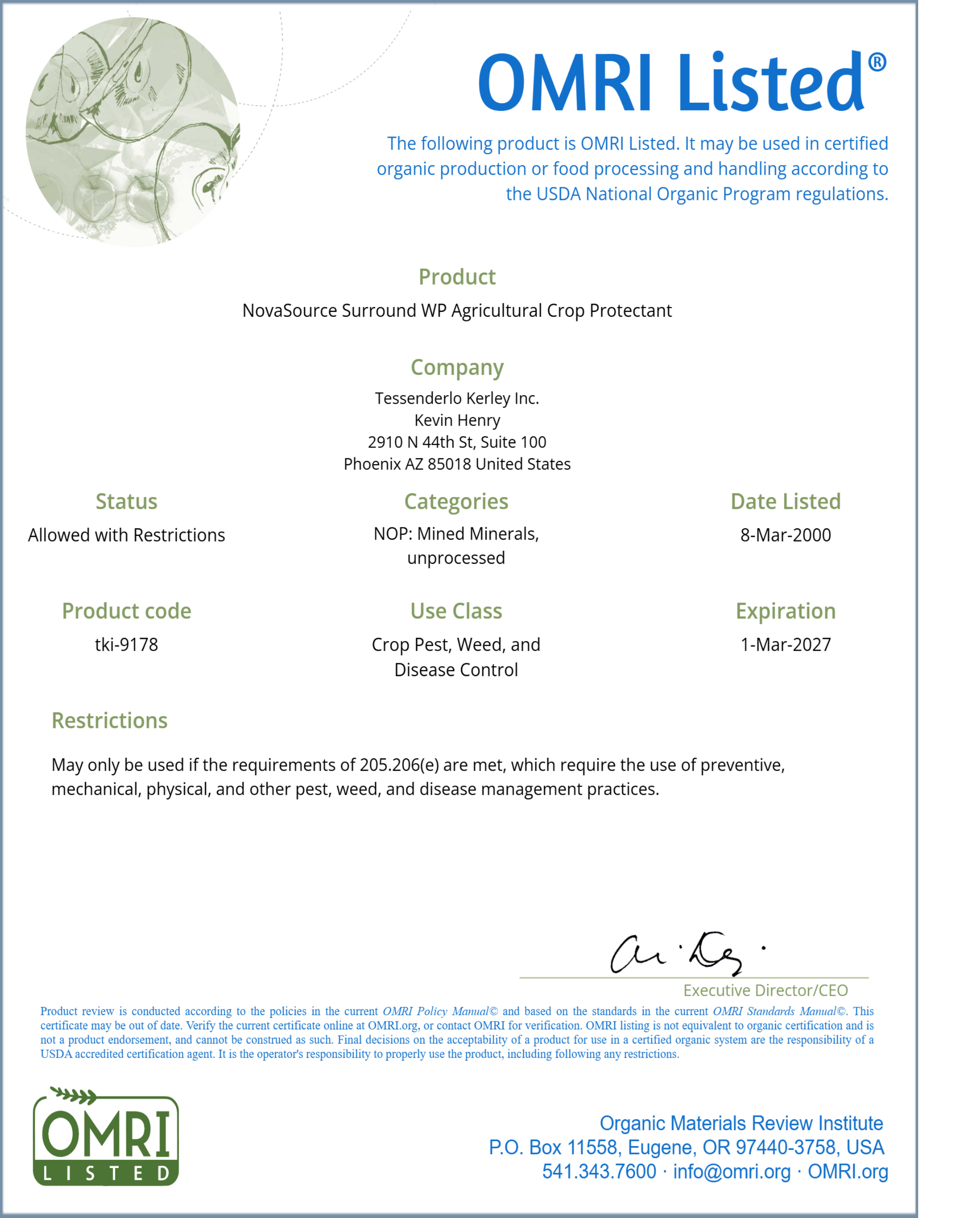 SURROUND WP CROP PROTECTANT OMRI Listed