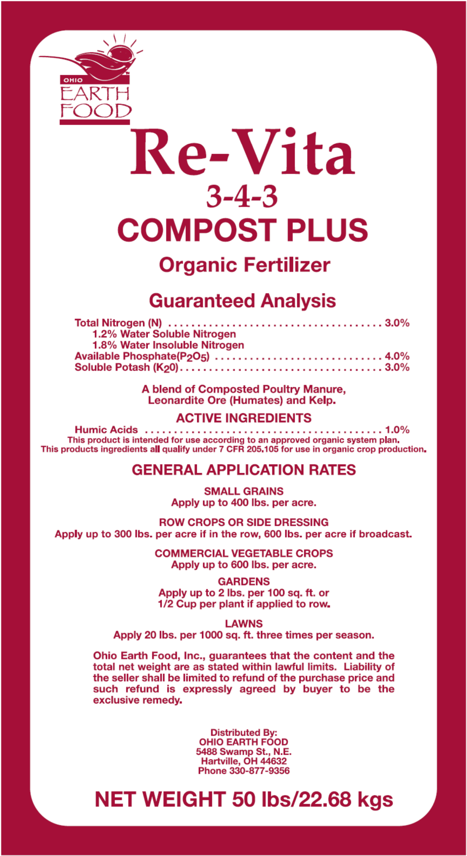 ReVita Compost Plus  3-4-3 50# bag