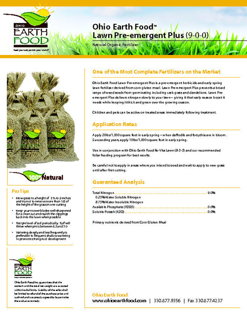 CORN GLUTEN LAWN PLUS (9-0-0)* 50# bag – Ohio Earth Food Organic Fertilizer