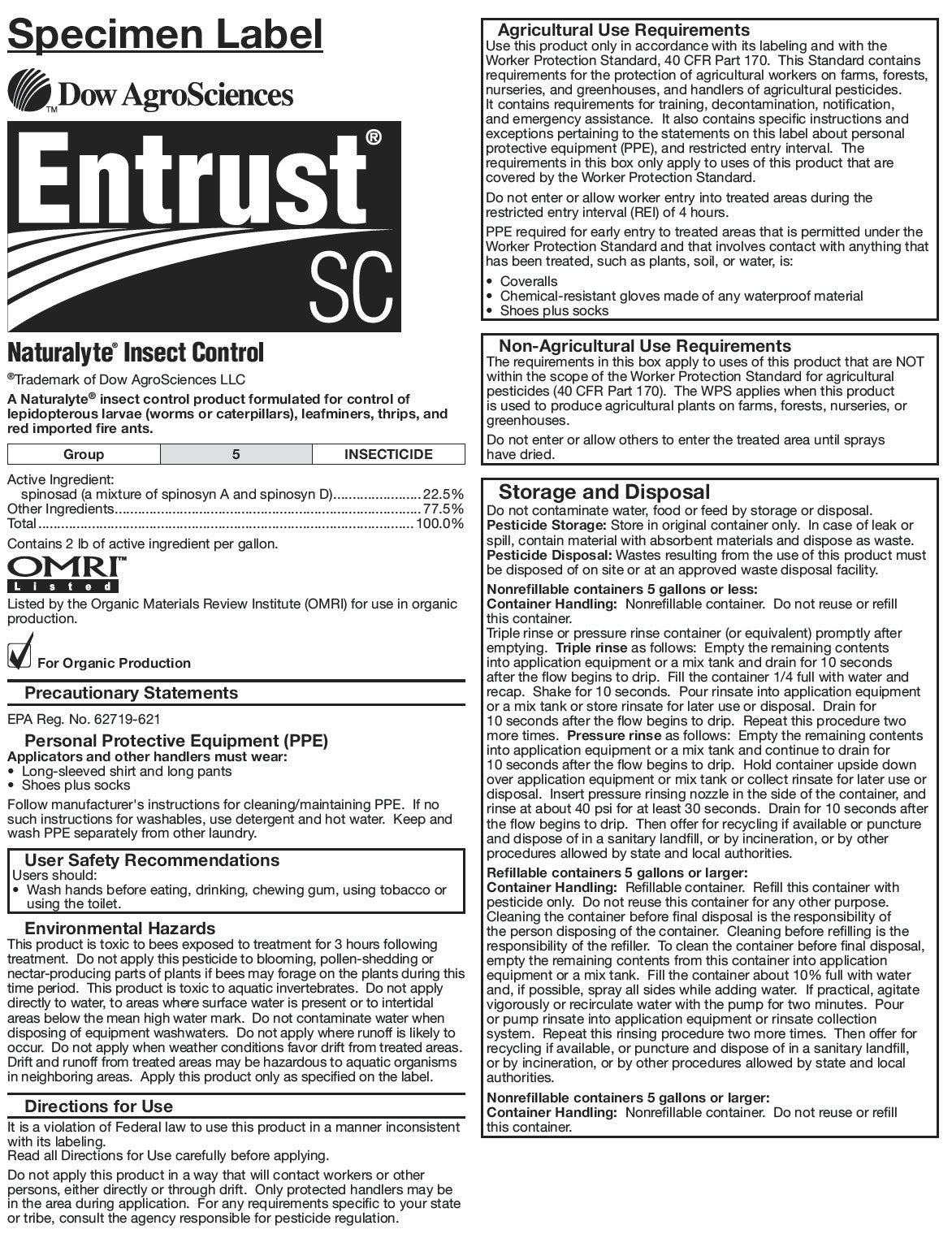 entrust garden spray Entrust SC 22.5% Spinosad OMRI listed