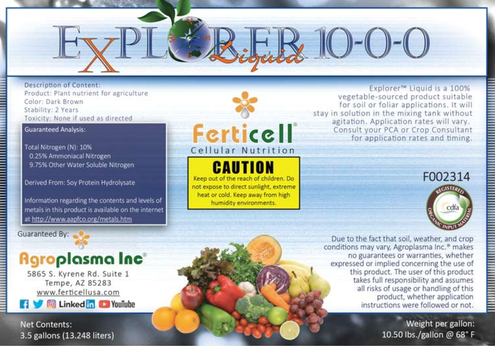 Ferticell Explorer 10-0-0 liquid Nitrogen CDFA Listed