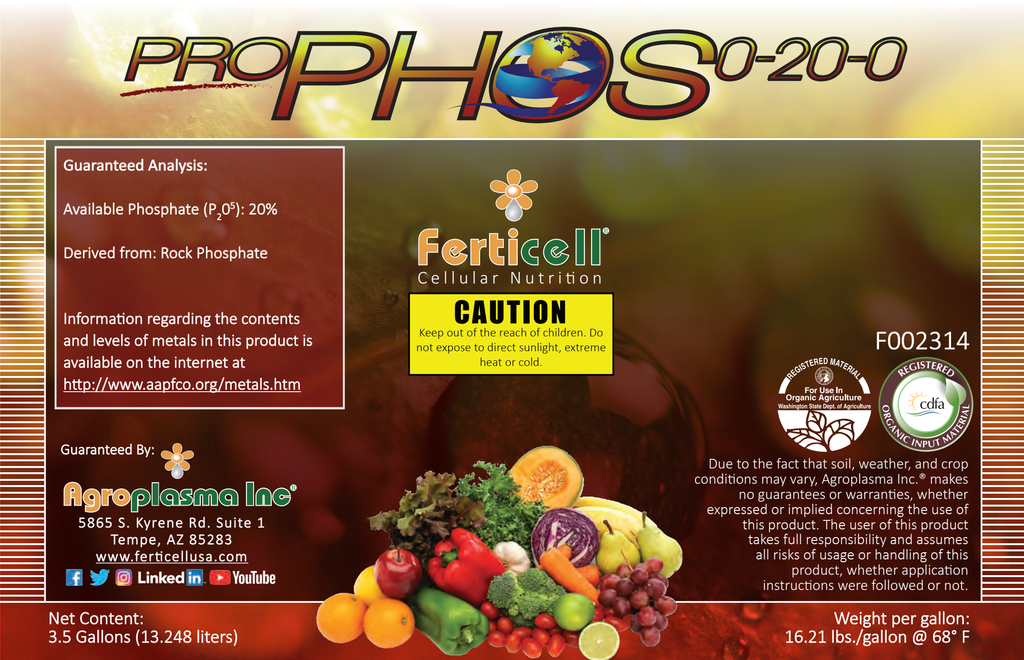 organic phosphorus fertilizer liquid Ferticell Pro Phos 0-20-0 liquid Phosphorus 3.5 Gal