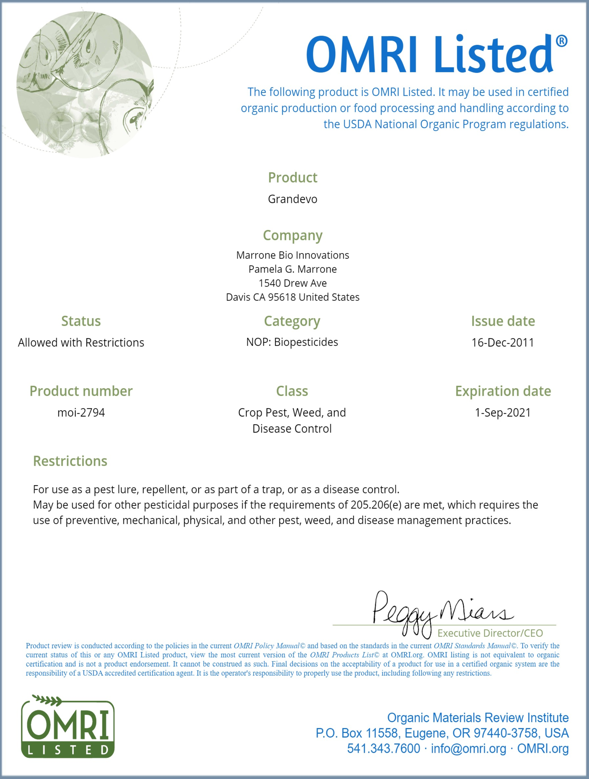 Grandevo WDG Bio Insecticide OMRI listed