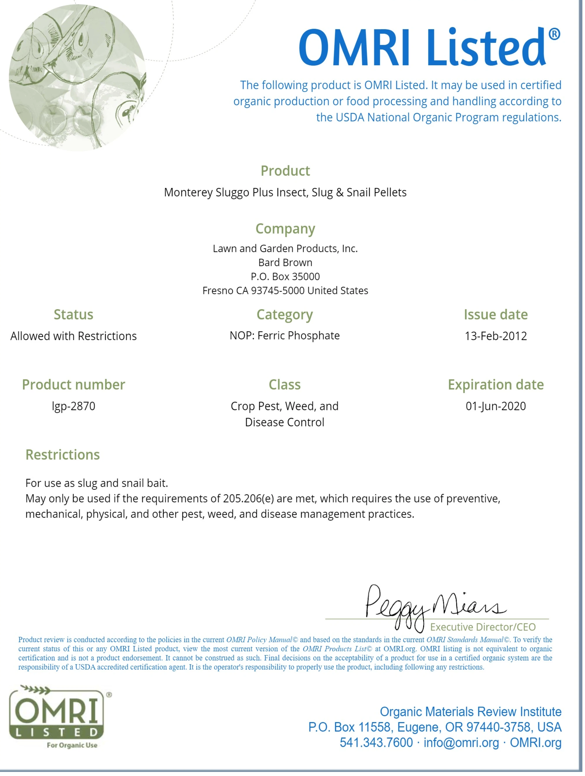 Monterey Sluggo Plus 2.5# OMRI listed